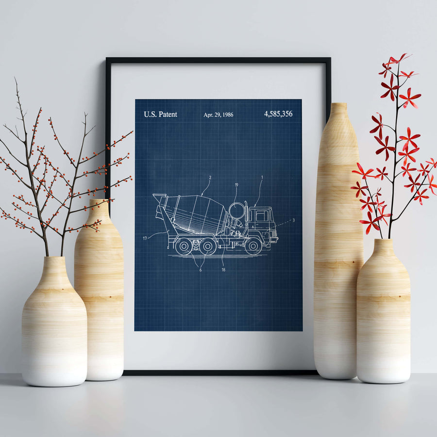 Construction Vehicle Cement Mixer Patent Wall Art - Blueprint