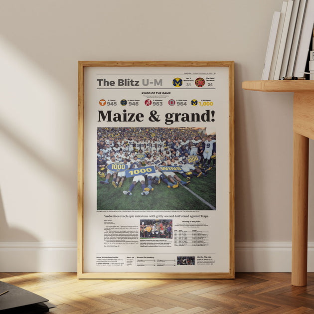Michigan Wolverines 1,000th Win Front Page Wall Art – Pediment Publishing