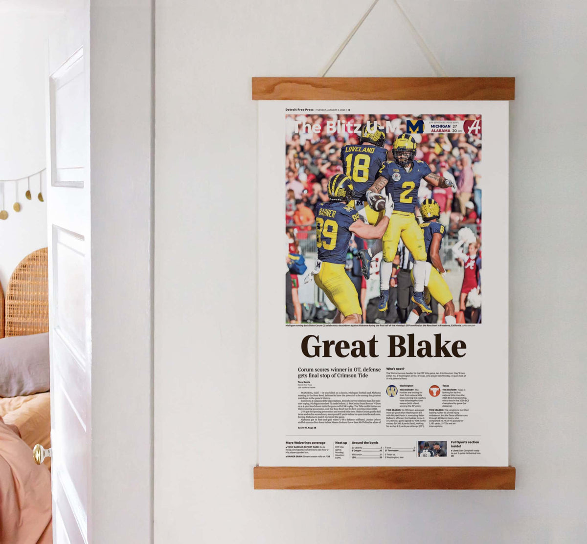 Michigan Rose Bowl Champions Front Page Wall Art