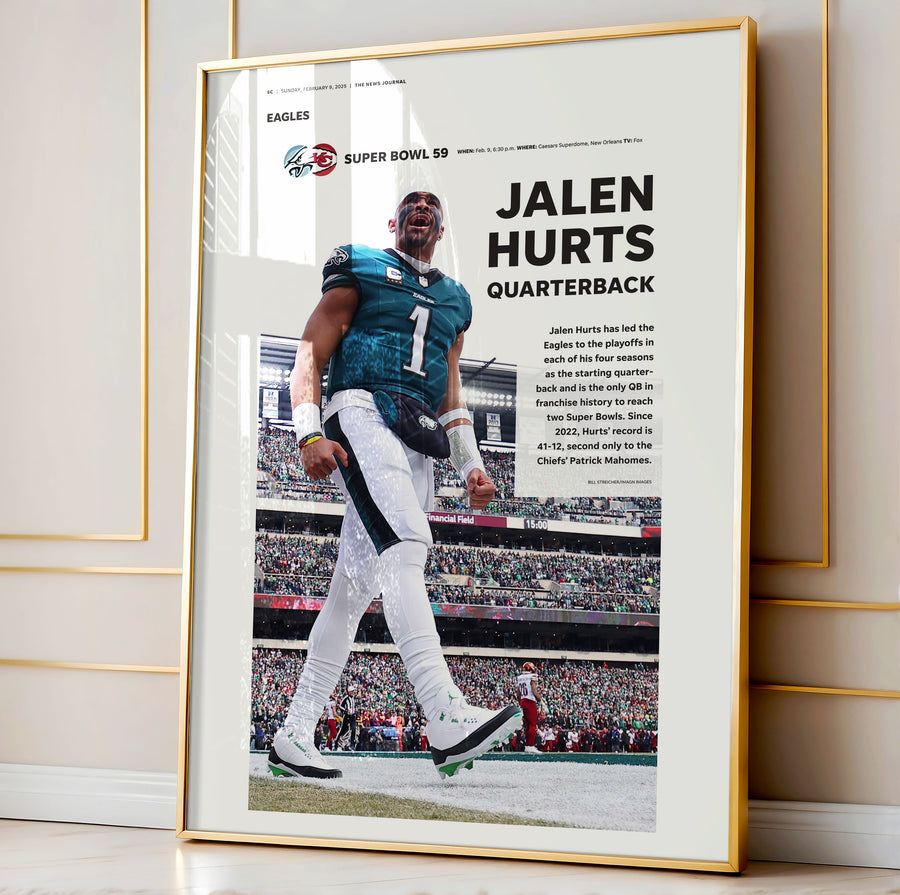 Philadelphia Eagles Jalen Hurts Super Bowl LIX Commemorative Front Page Wall Art