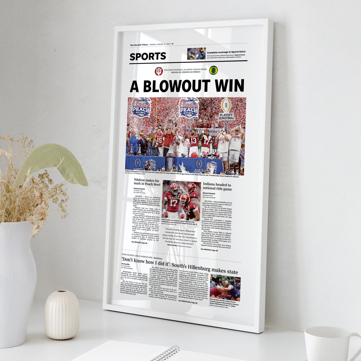 Indiana Football Peach Bowl Champs Front Page Wall Art
