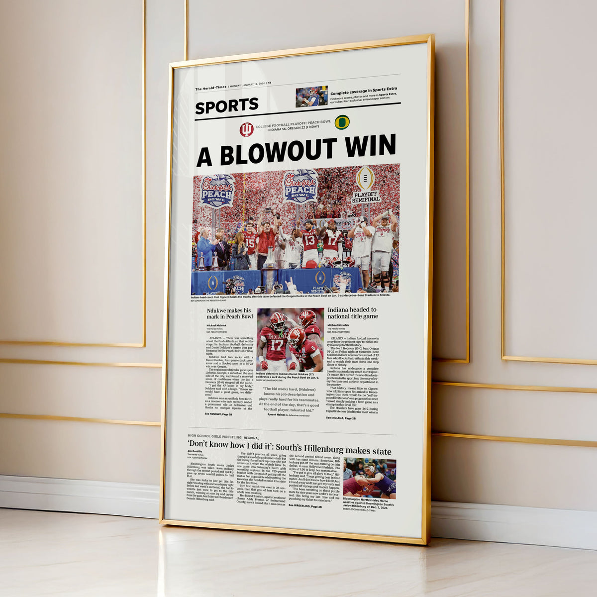 Indiana Football Peach Bowl Champs Front Page Wall Art