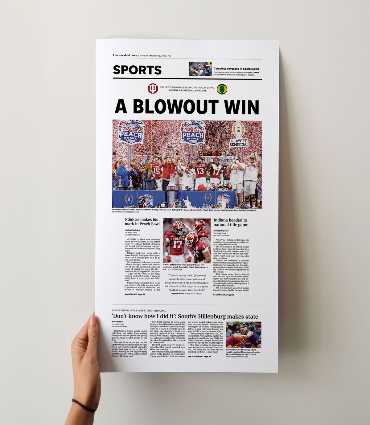 Indiana Football Peach Bowl Champs Front Page Wall Art