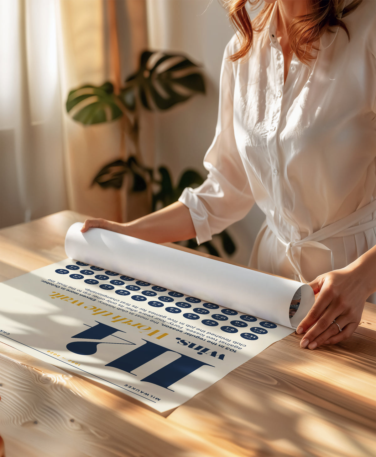 114 Wins Brewers Wall Art wall art mockup - Rolled poster table