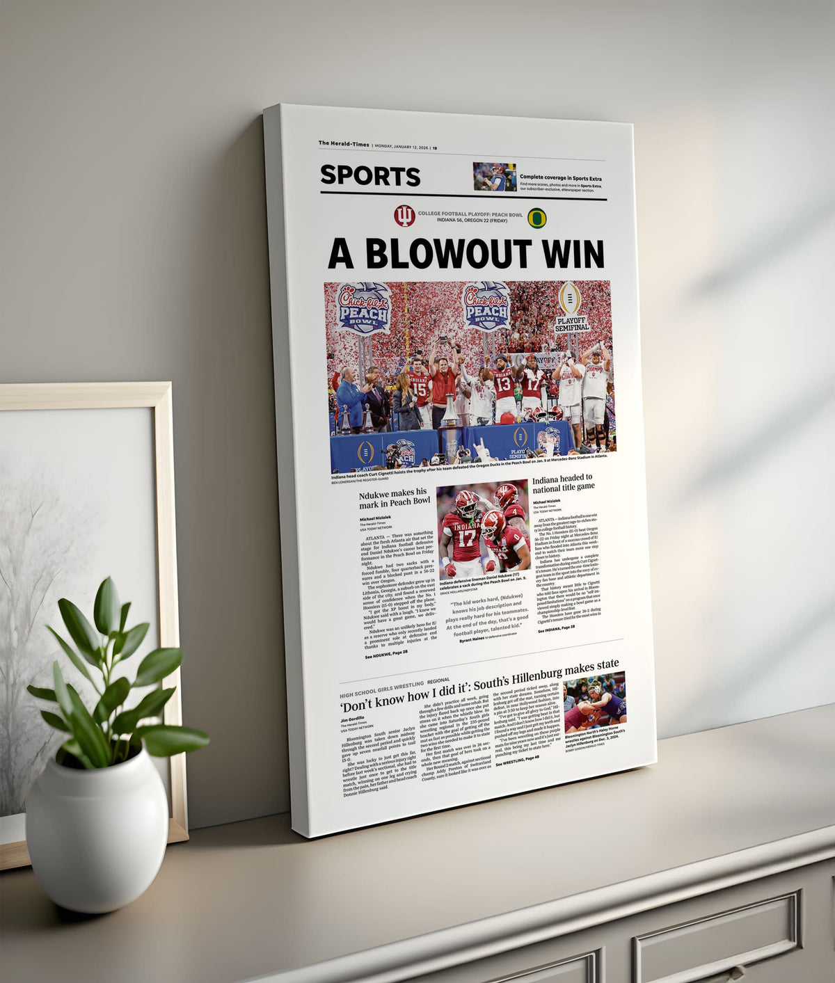 Indiana Football Peach Bowl Champs Front Page Wall Art