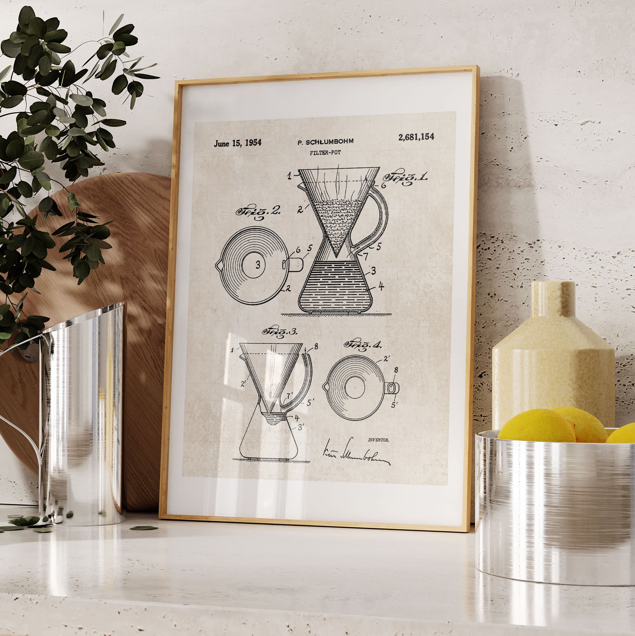 Chemex Pour-Over Coffeemaker Patent Wall Art (3 Design Options