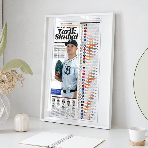 Tarik Skubal AL Cy Young Season Stats Newspaper Front Page Wall Art