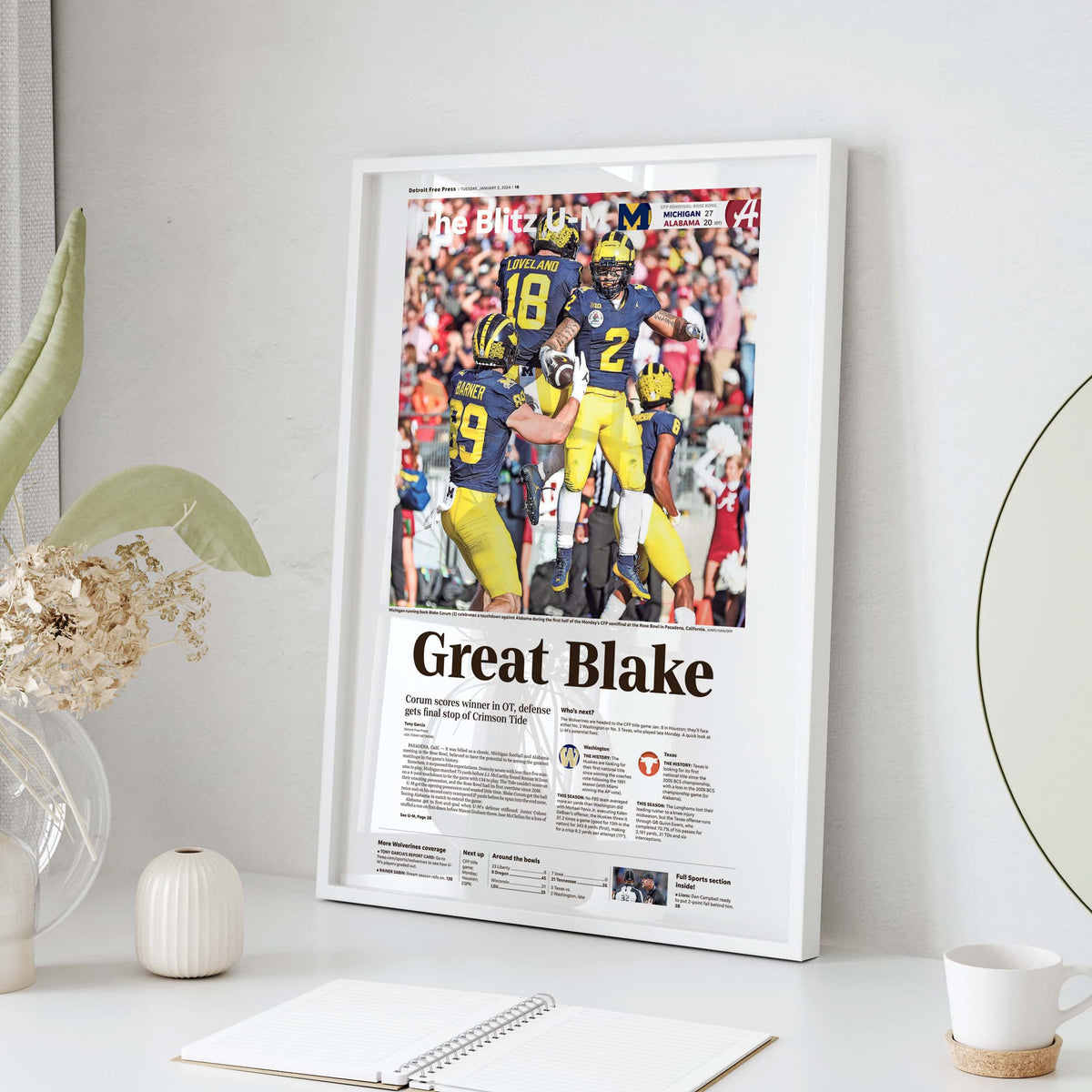 Michigan Rose Bowl Champions Front Page Wall Art
