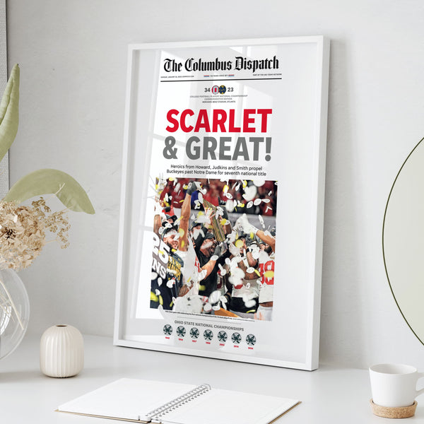 Ohio State Scarlet & Great! Seven National Championships Front Page Wall Art