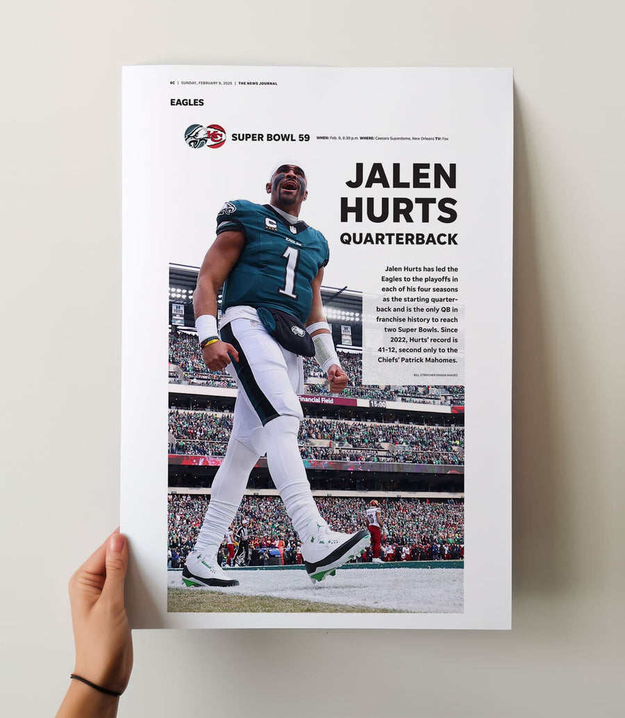 Philadelphia Eagles Jalen Hurts Super Bowl LIX Commemorative Front Page Wall Art