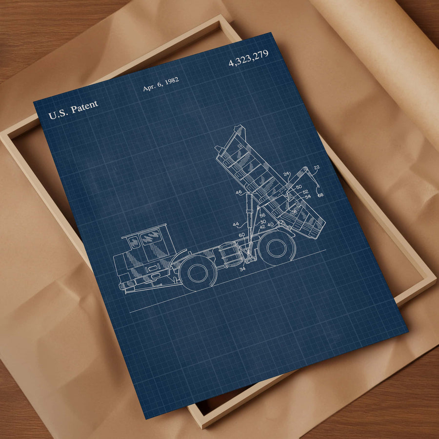 Construction Vehicle Dump Truck Patent Wall Art - Blueprint