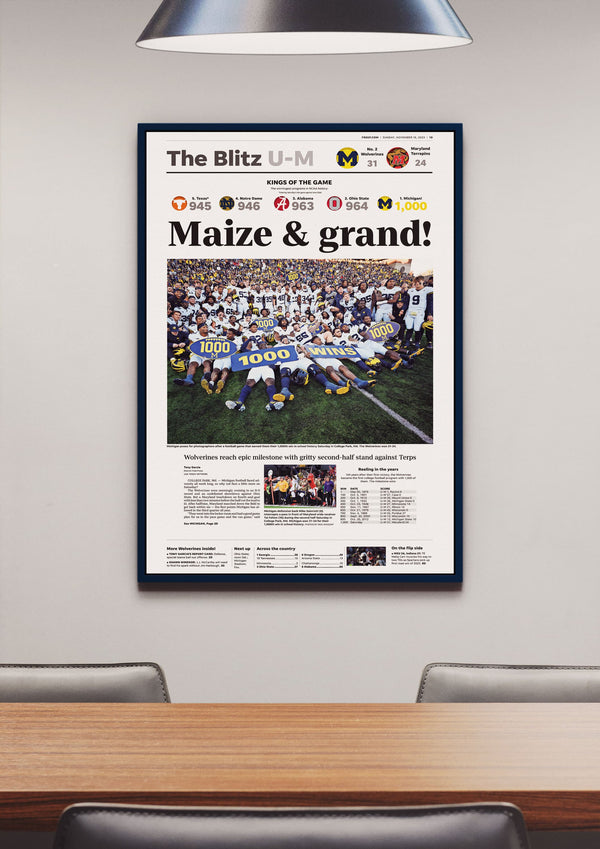 Michigan Wolverines 1,000th Win Front Page Wall Art