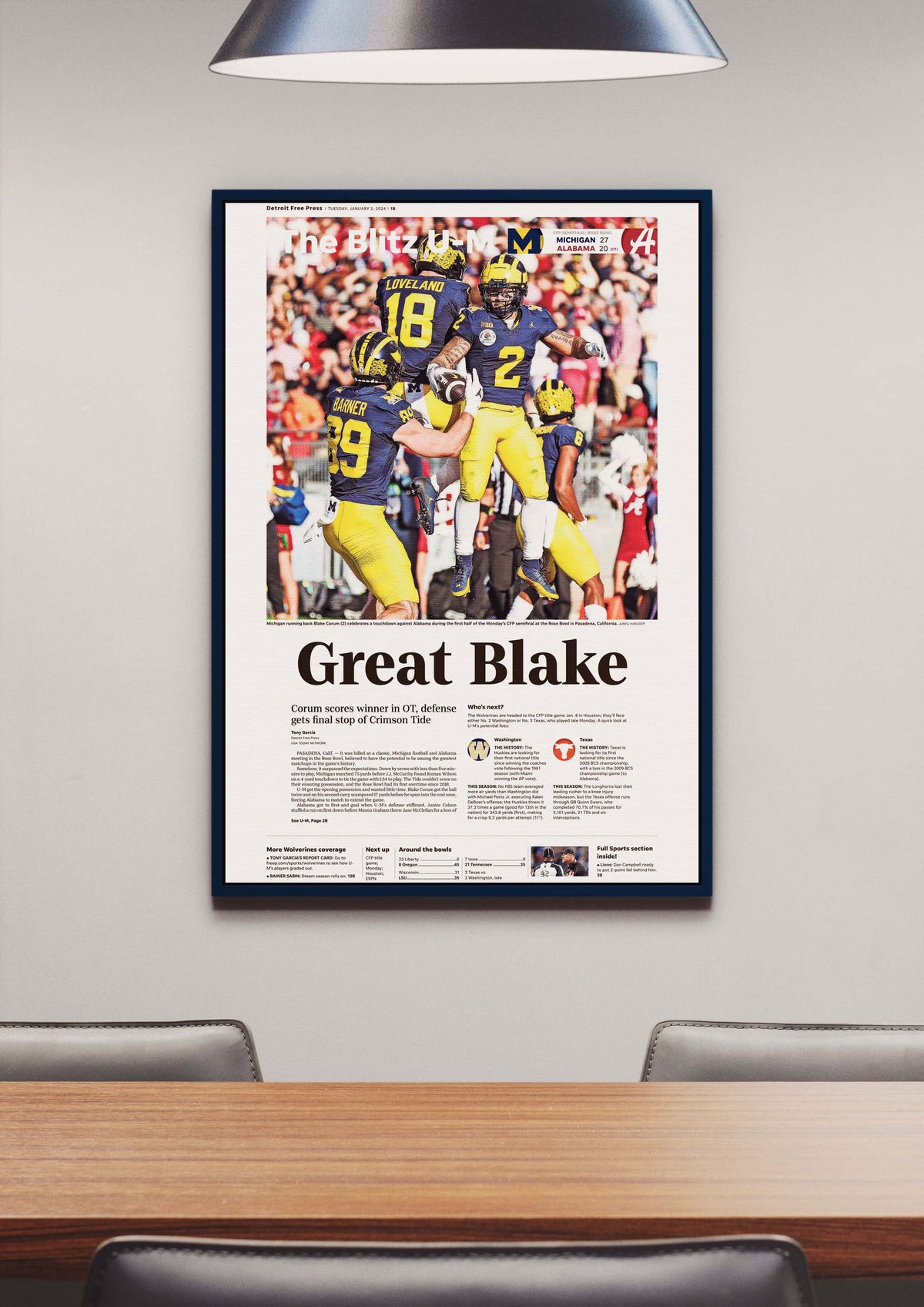 Michigan Rose Bowl Champions Front Page Wall Art