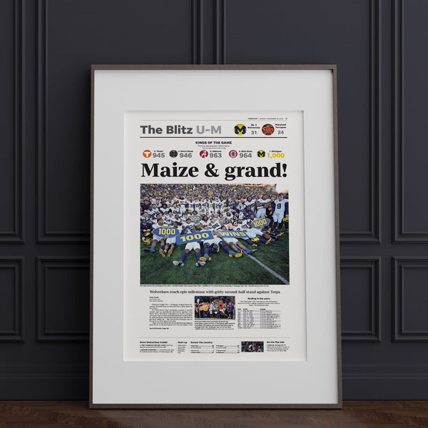 Michigan Wolverines 1,000th Win Front Page Wall Art