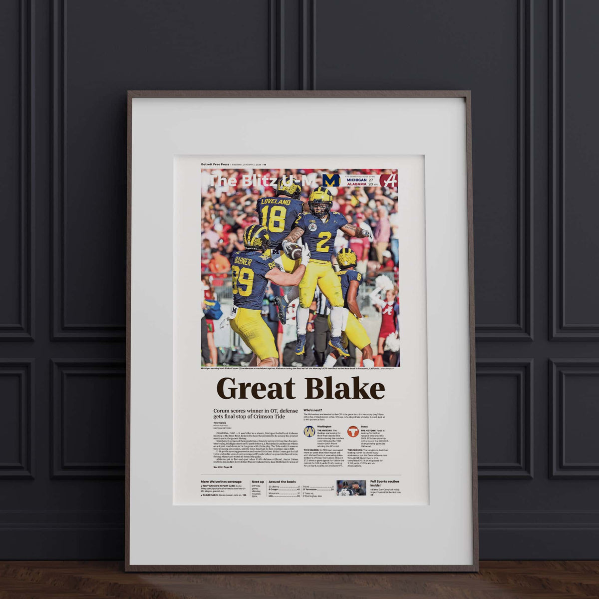 Michigan Rose Bowl Champions Front Page Wall Art