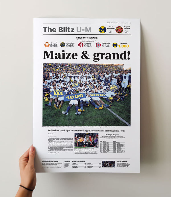 Michigan Wolverines 1,000th Win Front Page Wall Art
