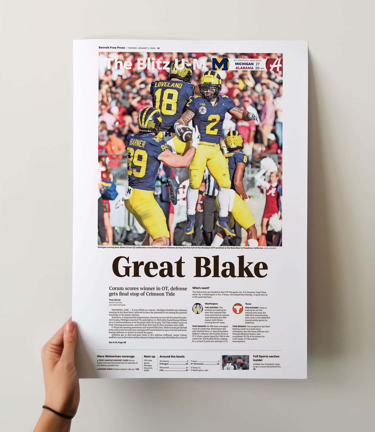 Michigan Rose Bowl Champions Front Page Wall Art