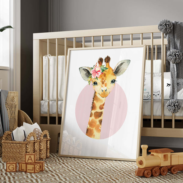 Giraffe Baby Animal Watercolor Wall Art