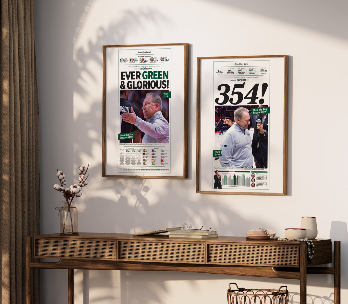 MSU Tom Izzo 354 Wins All-Time Big Ten Leader Commemorative Front Page Wall Art