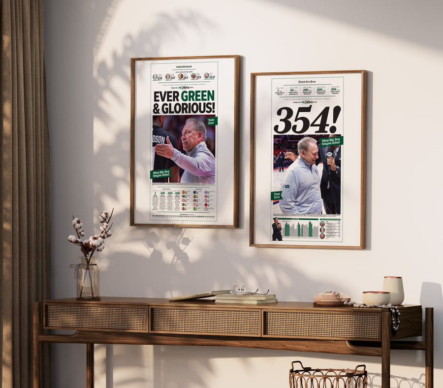MSU Tom Izzo 354 Wins All-Time Big Ten Leader Commemorative Front Page Wall Art