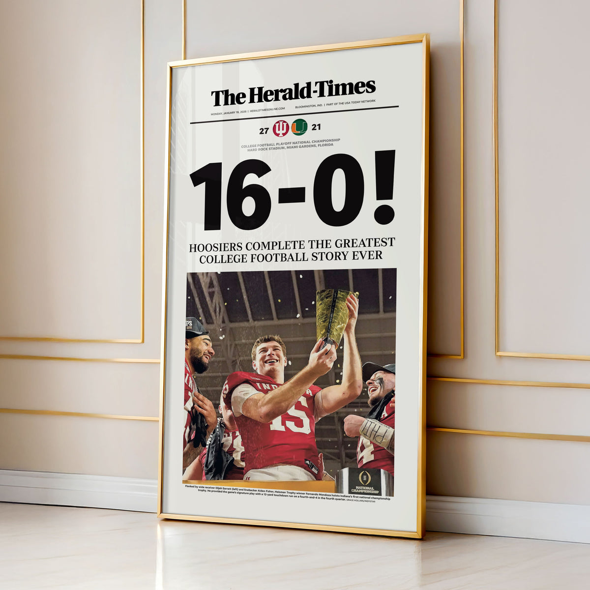 Indiana Football 16-0 National Champions Herald-Times Front Page Wall Art
