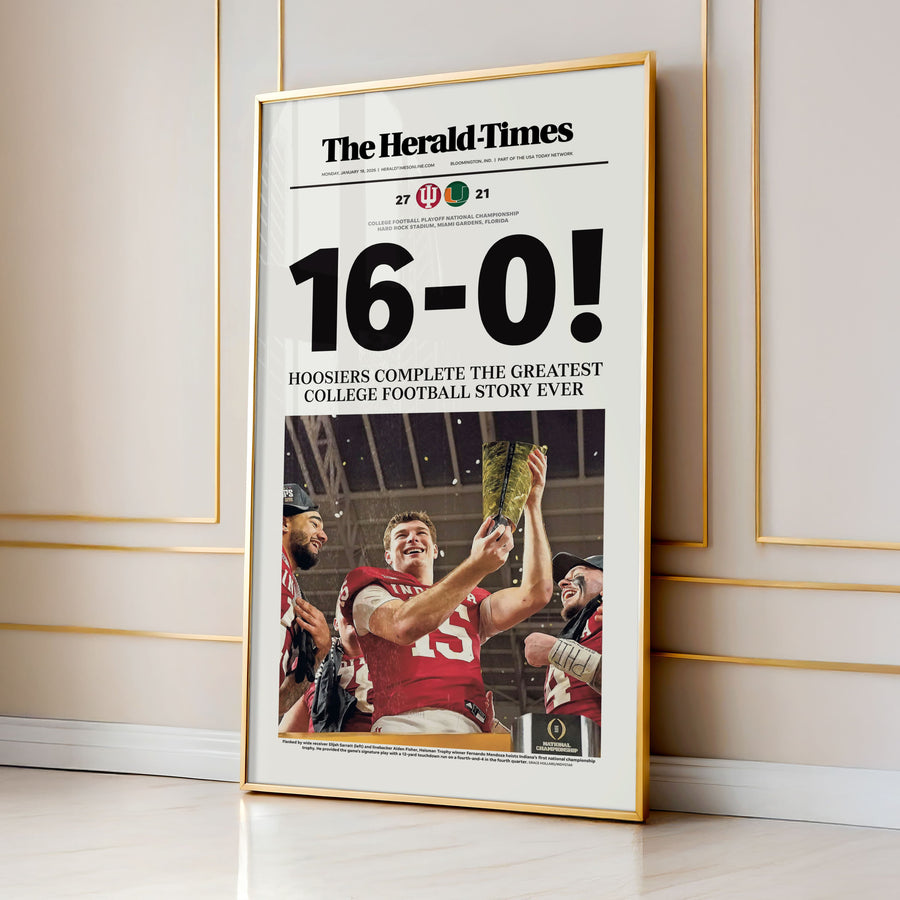 Indiana Football 16-0 National Champions Herald-Times Front Page Wall Art