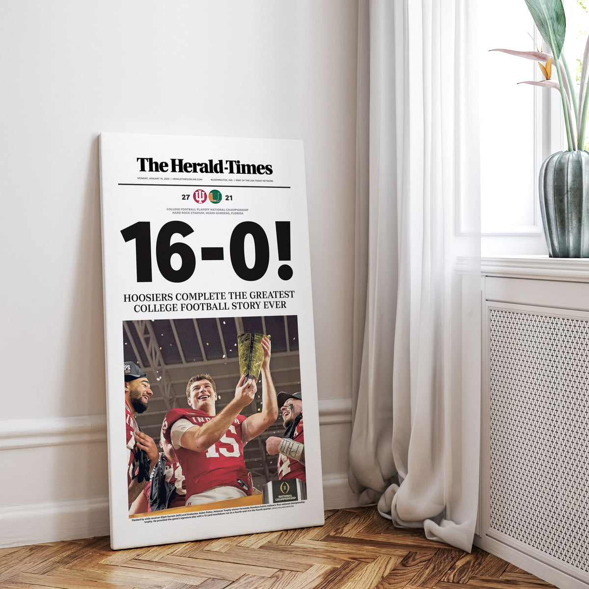 Indiana Football 16-0 National Champions Herald-Times Front Page Wall Art