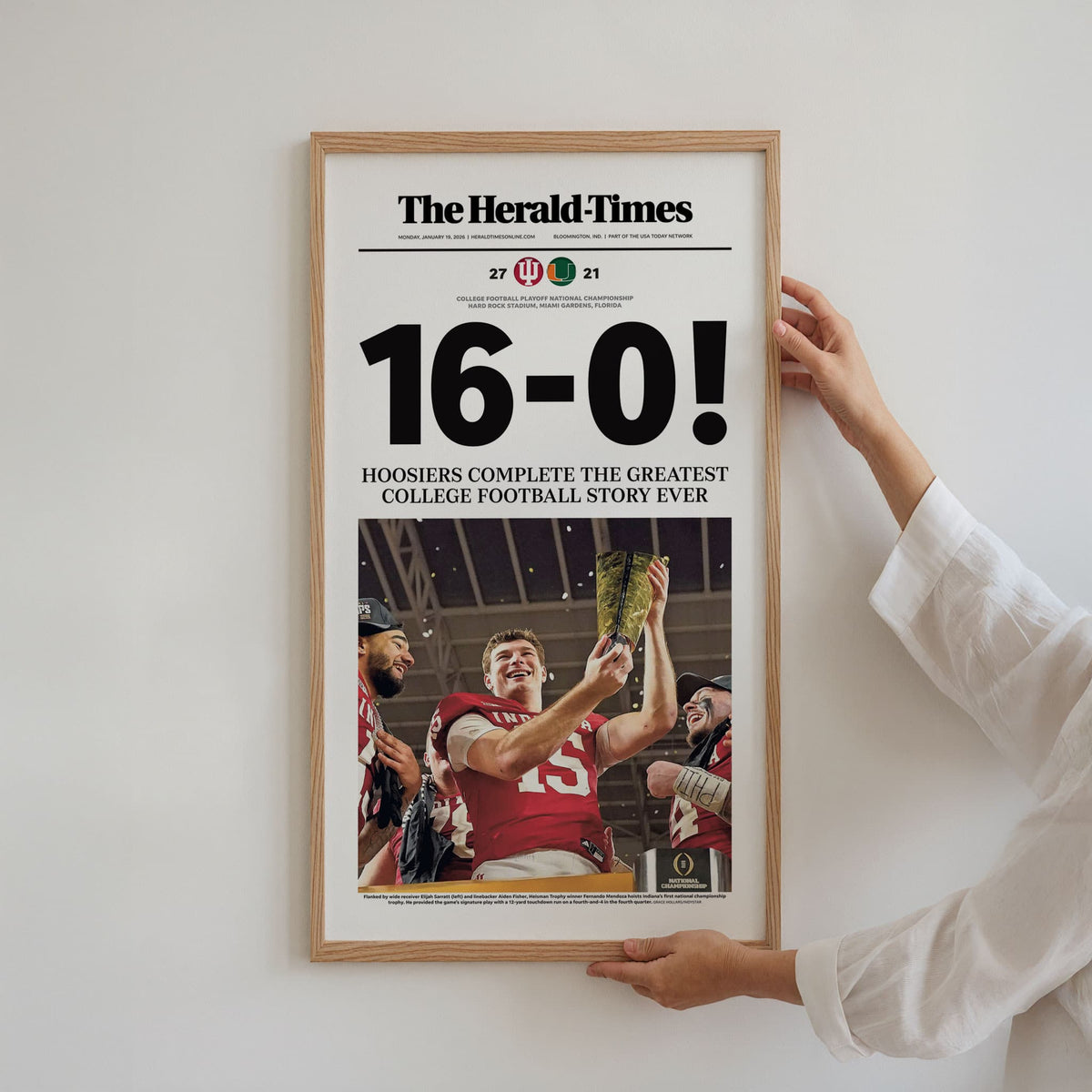 Indiana Football 16-0 National Champions Herald-Times Front Page Wall Art