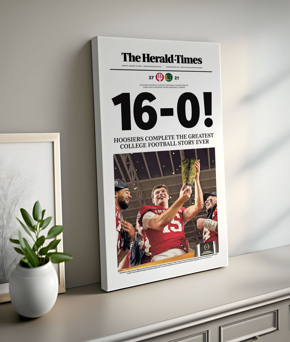 Indiana Football 16-0 National Champions Herald-Times Front Page Wall Art