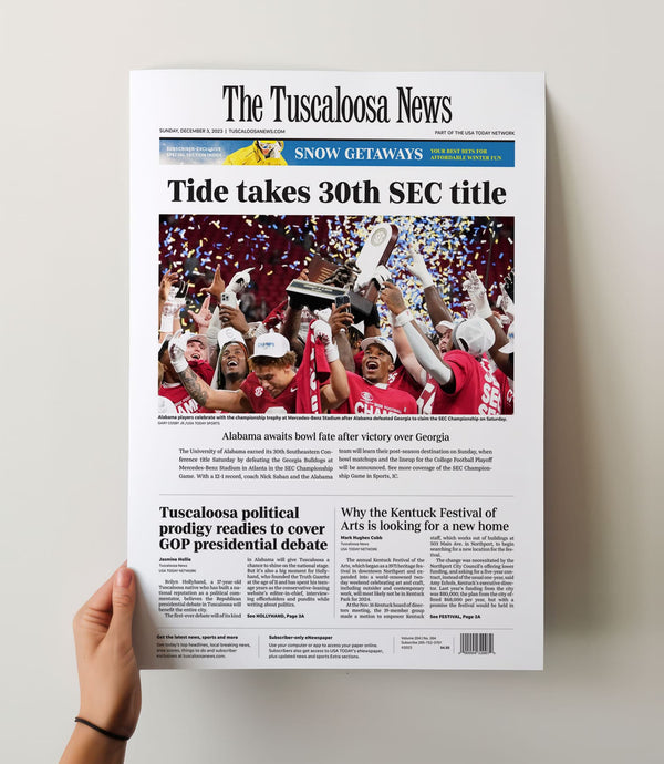 Alabama Crimson Tide 30th SEC Championship Front Page Wall Art
