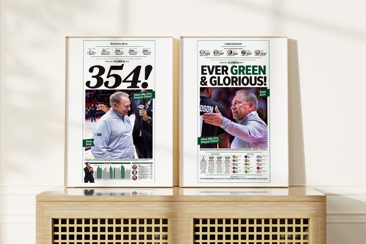 MSU Tom Izzo 354 Wins All-Time Big Ten Leader Commemorative Front Page Wall Art