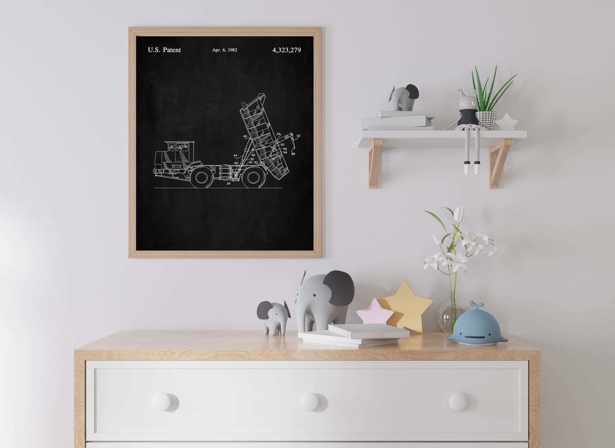 Construction Vehicle Dump Truck Patent Wall Art - Chalkboard