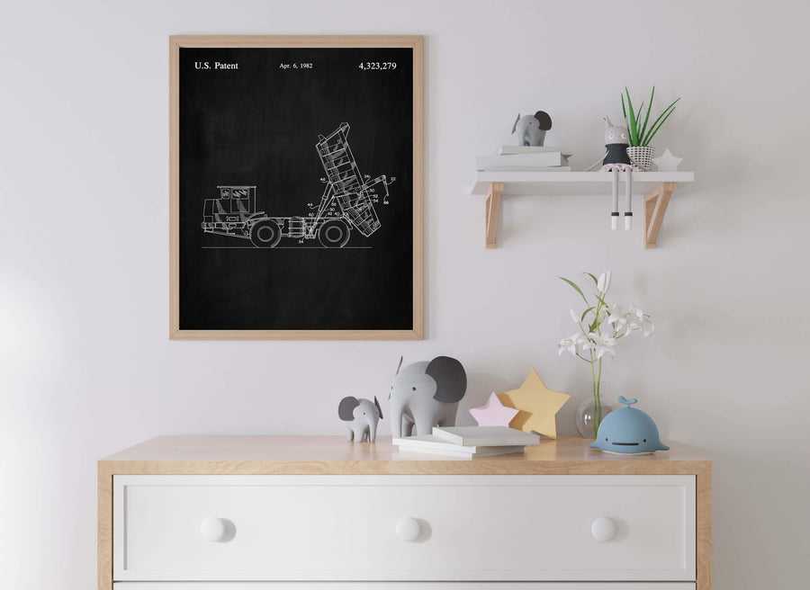 Construction Vehicle Dump Truck Patent Wall Art - Chalkboard