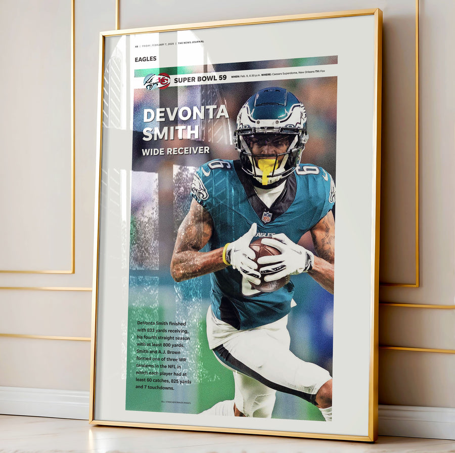 Philadelphia Eagles DeVonta Smith Super Bowl LIX Commemorative Front Page Wall Art