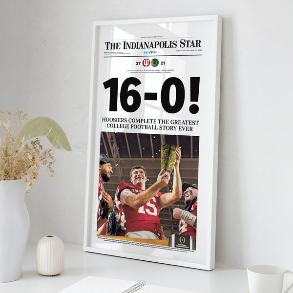 Indiana Football 16-0 National Champions IndyStar Front Page Wall Art