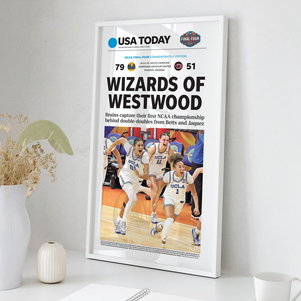 UCLA Women's Basketball Champions Wizards of Westwood 2026 Front Page Wall Art