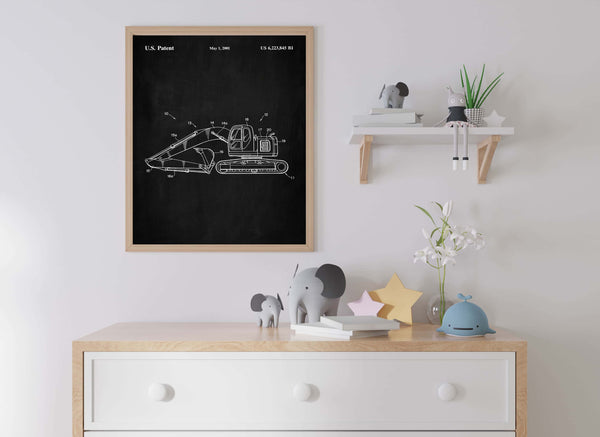 Construction Vehicle Excavator Patent Wall Art