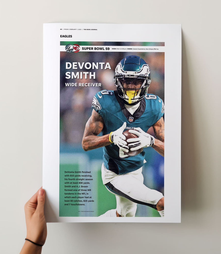 Philadelphia Eagles DeVonta Smith Super Bowl LIX Commemorative Front Page Wall Art