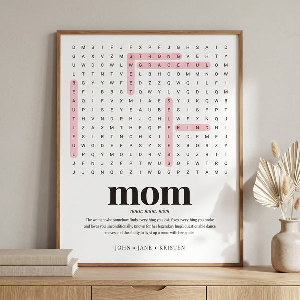 Mom or Grandma Word Search Personalized Wall Art