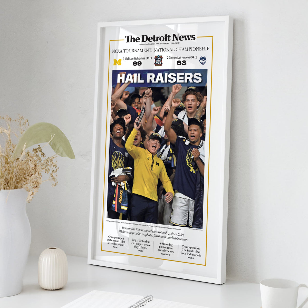 Hail Raisers Michigan Basketball 2026 Champs Detroit News Front Page Wall Art