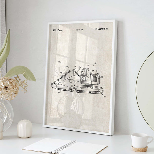 Construction Vehicle Excavator Patent Wall Art