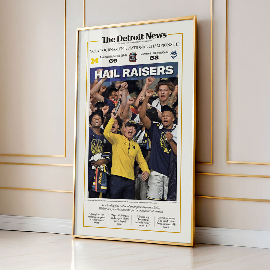 Hail Raisers Michigan Basketball 2026 Champs Detroit News Front Page Wall Art