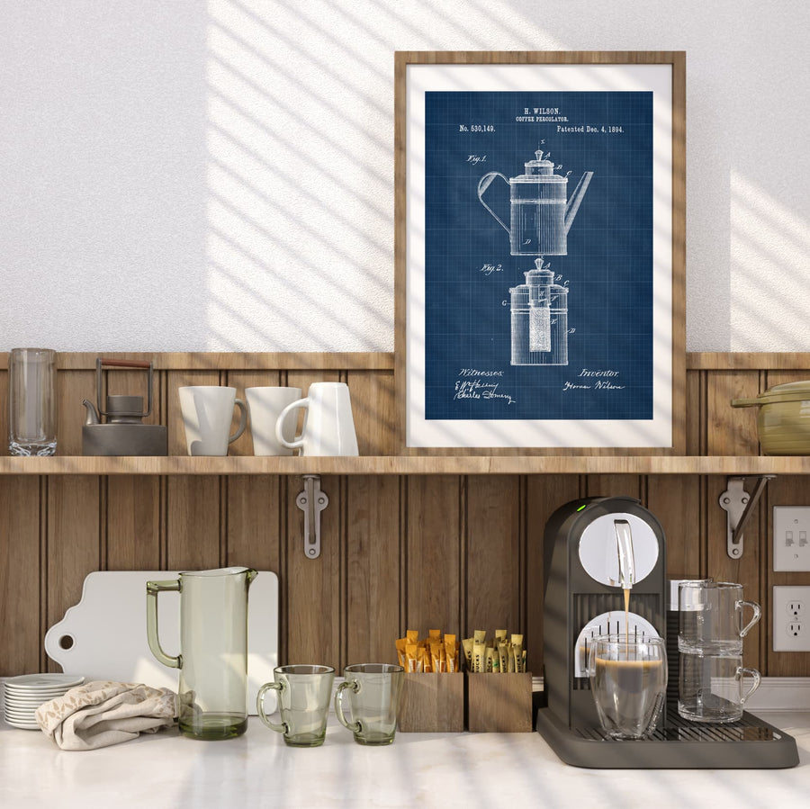 Coffee Percolator Patent Wall Art - Blueprint