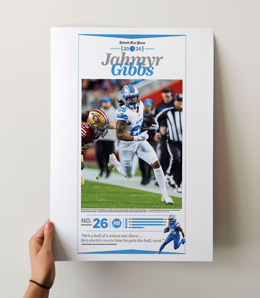 Detroit Lions Jahmyr Gibbs 2024-25 Season Commemorative Front Page Wall Art