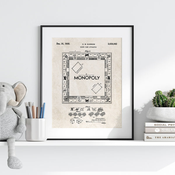 Monopoly Board Game Patent Wall Art