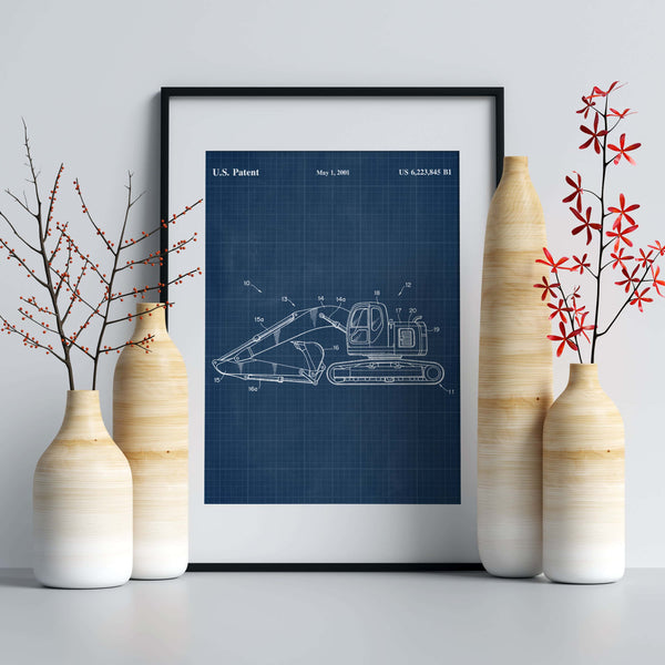Construction Vehicle Excavator Patent Wall Art