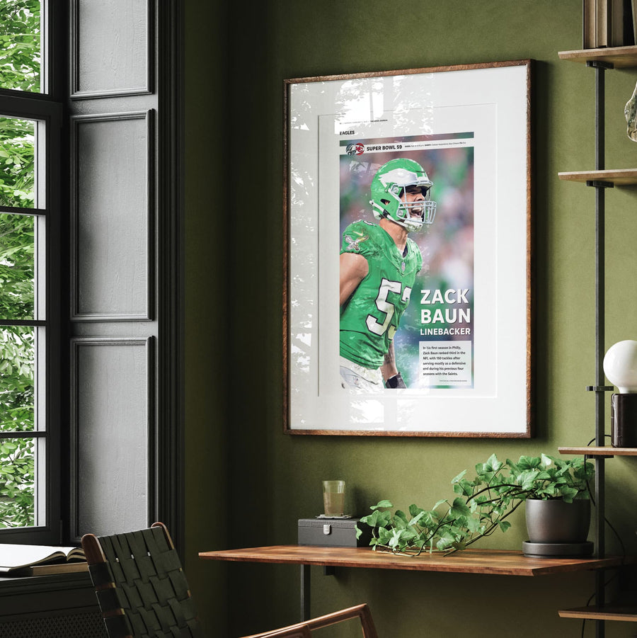 Philadelphia Eagles Zack Baun Super Bowl LIX Commemorative Front Page Wall Art