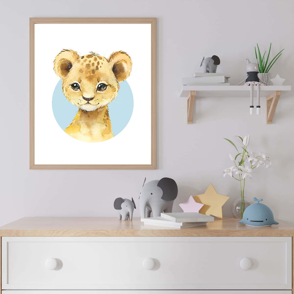 Lion Baby Animal Watercolor Wall Art