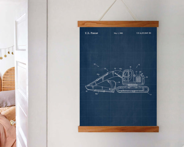 Construction Vehicle Excavator Patent Wall Art - Blueprint