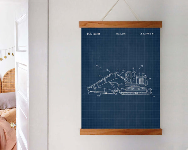 Construction Vehicle Excavator Patent Wall Art
